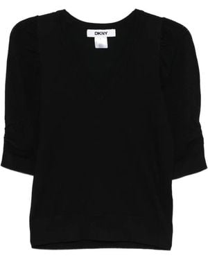 DKNY T-Shirt mit verdrehten Ärmeln - Schwarz