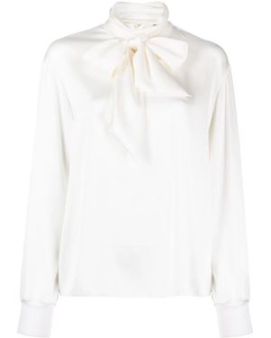 Ralph Lauren Pussy-Bow Satin-Finish Top - White