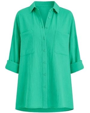 Seafolly Breeze Crinkled-Finish Cover-Up Shirt - Green