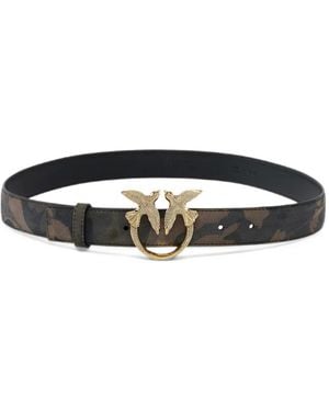 Pinko Camouflage Belt With Love Birds Jewel Buckle - White