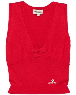 ShuShu/Tong Bow-Detail Knitted Top - Red