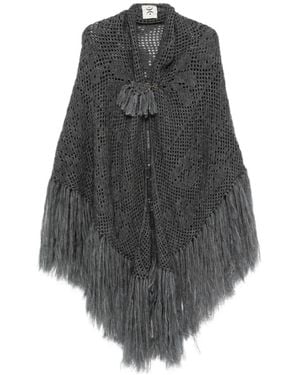 Chiara Is Scialle Coperta Peonia Fringe-Trimmed Crochet Poncho - Grey