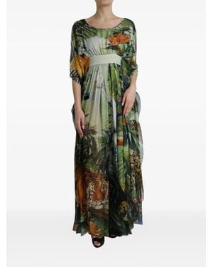 Dolce & Gabbana Jungle-Print Silk-Chiffon Dress - Green