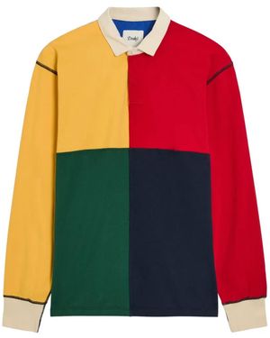 Drake's Colour-Block Long-Sleeves Polo Shirt - Red