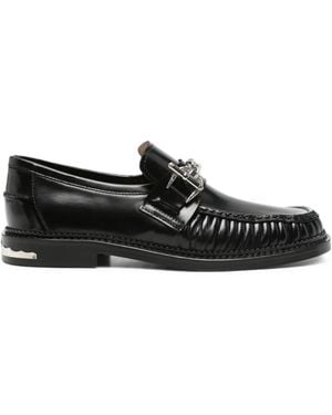 Toga Virilis Embellished Pleated Leather Loafers - Black