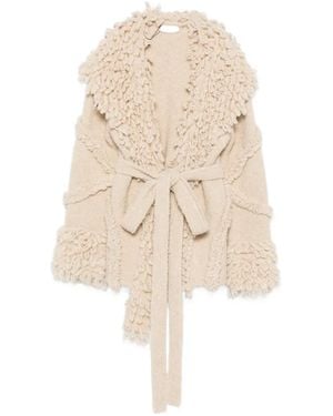 The Attico Fringe-Trim Belted Jacket - Natural
