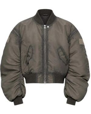 Rick Owens Secchia Flight Ruched-Sleeve Bomber Jacket - Gray