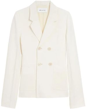 Ami Paris Linen Double Breasted Jacket - White