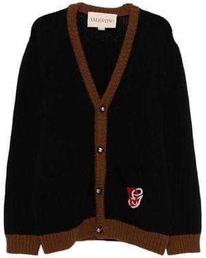 Valentino Garavani エンブロイダリーVネックカーディガン - ブラック