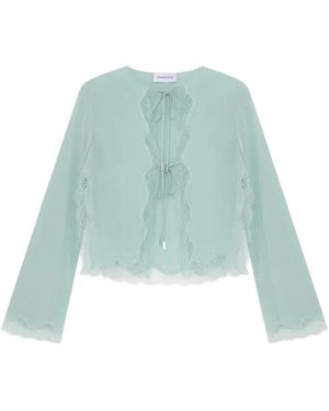 16Arlington Filipa Lace-Trim Tie-Front Blouse - Green