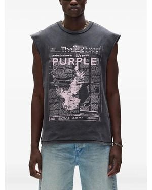 Purple Brand Good News Eagle-Print Sleeveless Vest - Black