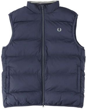 Fred Perry Quilted Logo-Embroidered Gilet - Blue