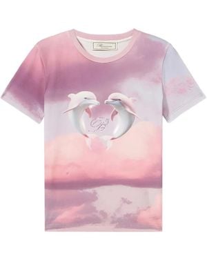 Blumarine Dolphin Print Embroidered T-Shirt - Pink