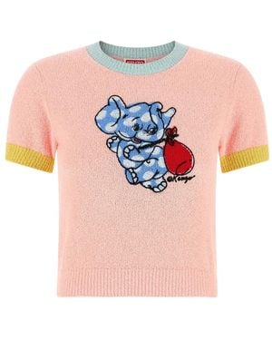 KENZO Cartoon-Motif Intarsia-Knit T-Shirt - Pink