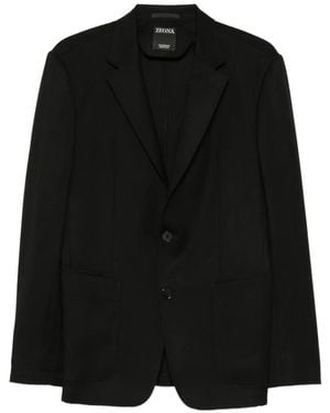 ZEGNA Single-Breasted Notch-Lapel Blazer - Black