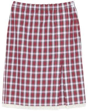 N°21 Check-Pattern Lace-Trim Midi Skirt - Red