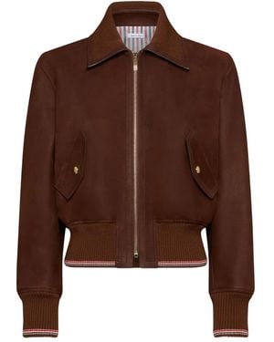 Thom Browne Longbeach Nubux Cropped Flight Jacket - Brown