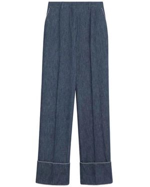 Valentino Garavani Braided-Trim Turn-Up Jeans - Blue