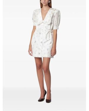 Alessandra Rich Floral-Print Ruffled-Collar Dress - White
