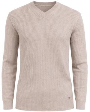 Emporio Armani Gerippter Pullover Mit V-Ausschnitt - Natur