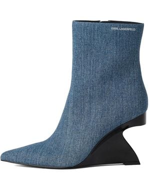 KARL LAGERFELD Sculptural-Wedge Denim Boots - Blue