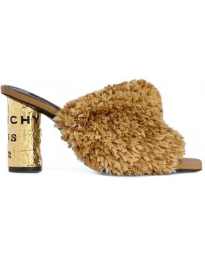 Givenchy Tape Heeled Mules With Raffia-Effect Fringes - Metallic