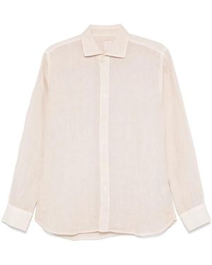 120% Lino Camicia Con Trama Armatura - Bianco