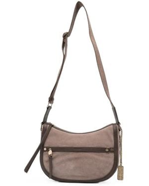 Borbonese Suede Paneled Shoulder Bag - Gray