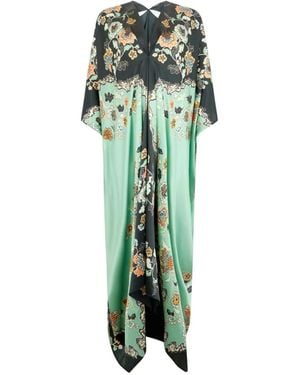 Roberto Cavalli Floral-Print Silk Kaftan Dress - Green