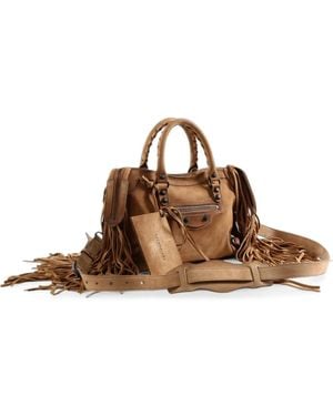 Balenciaga Small Le City Fringed Tote Bag - Brown