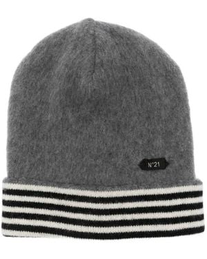 N°21 Striped-trim Beanie - グレー