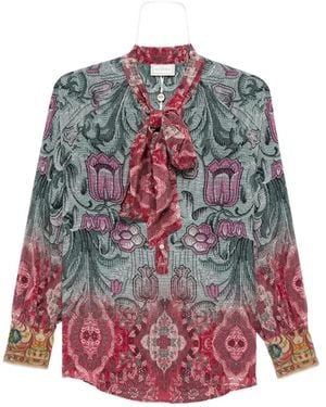 Pierre Louis Mascia Floral-Print Pussy-Bow Shirt - Red