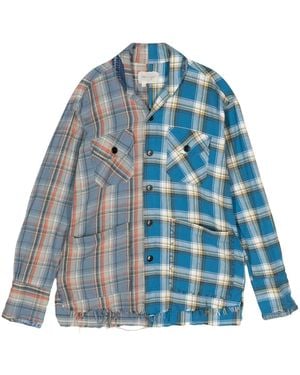 Greg Lauren Geruit Overhemd Met Patchwork - Blauw