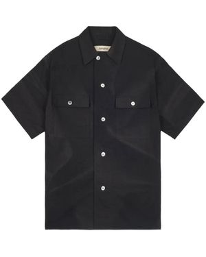 JiyongKim Sun-Bleached Tailored-Collar Half-Sleeves Shirt - Black