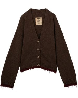 Uma Wang Distressed-Effect Rib-Trimmed Cardigan - Brown