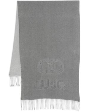 Liu Jo Logo-Embroidered Fringe Scarf - Grey