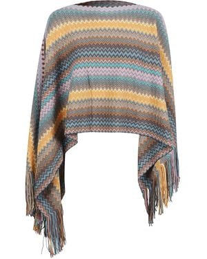 Missoni Poncho Met Franje En Chevron Streep - Naturel