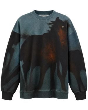 Anntian Sudadera Con Caballo Estampado Y Cuello Redondo - Verde