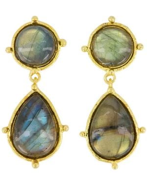 Sylvia Toledano Boucles D'Oreilles Pendantes 2 Pierres Dots - Vert