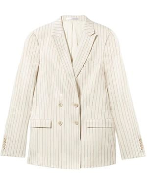 Brooks Brothers Pinstripe Bouble-Breasted Blazer - White