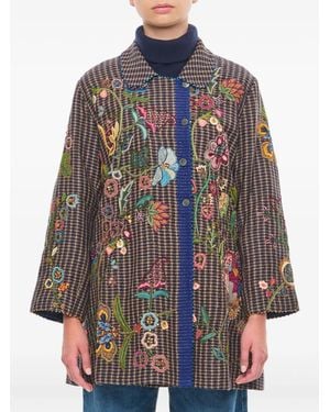 Péro Manteau À Fleurs Brodées - Marron