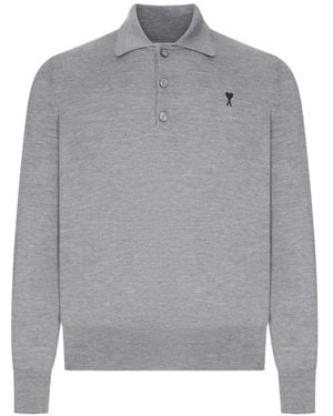Ami Paris Ami De Coeur Polo Shirt - Gray