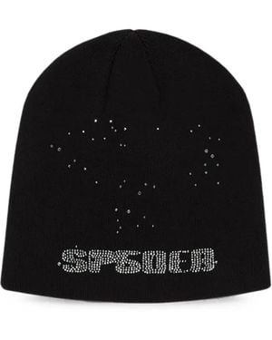 Sp5der Rhinestone-Embellished Beanie Hat - Black