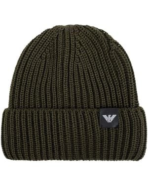 Emporio Armani Logo-Patch Knitted Beanie - Green