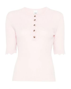 Allude Button-Fastening Ribbed Top - Pink