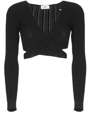 Elisabetta Franchi Wrap-Style Ribbed Top - Black