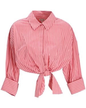 STAUD Lisa Striped Tie-Front Shirt - Pink