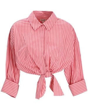 STAUD Lisa Striped Tie-Front Shirt - Pink
