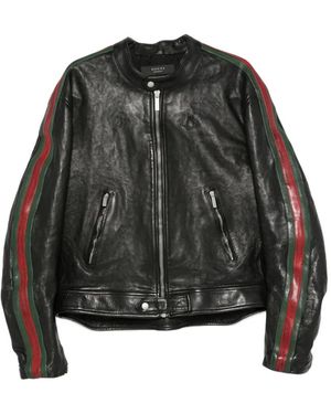 Gucci Web-Stripe Leather Jacket - Black