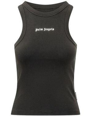 Palm Angels Logo-Print Ribbed Tank Top - Black